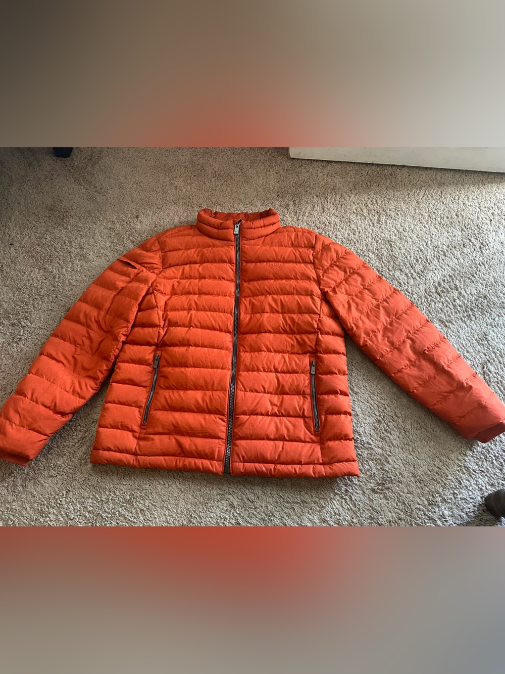 Louis Castel Men's Orange Quilted Puffer Jacket - Size 100 (Large) - Lightweight